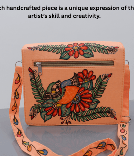 Madhubani Magic Peach Sling – Hand-Painted & Handcrafted