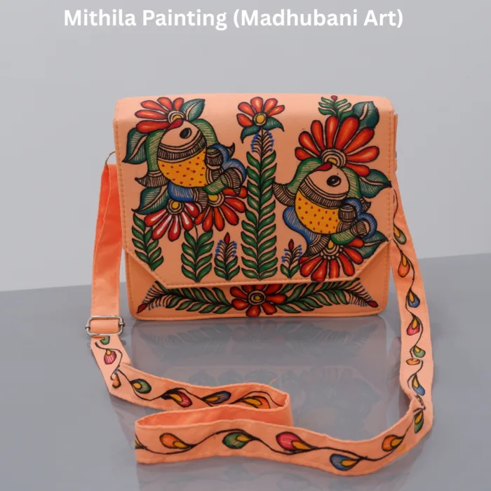Madhubani Magic Peach Sling – Hand-Painted & Handcrafted