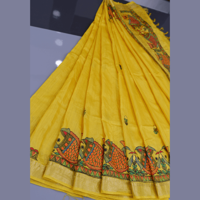 Handcrafted Madhubani Painting Muga Silk Saree – A Masterpiece of Mithila Art & Assam's Golden Silk