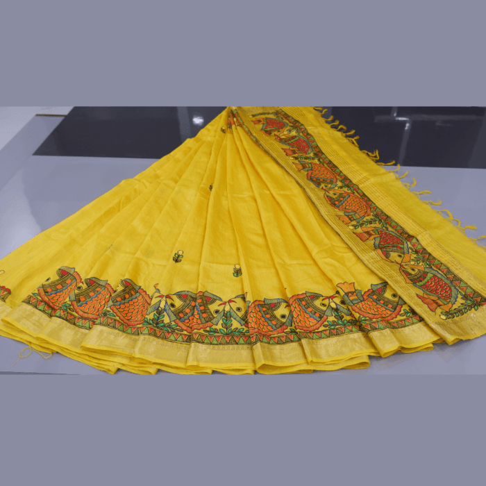 Handcrafted Madhubani Painting Muga Silk Saree – A Masterpiece of Mithila Art & Assam's Golden Silk
