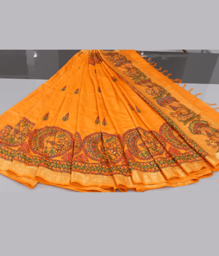 Mithilangan Handcrafted Madhubani Saree – Pure Muga Silk Masterpiece from Assam & Mithila