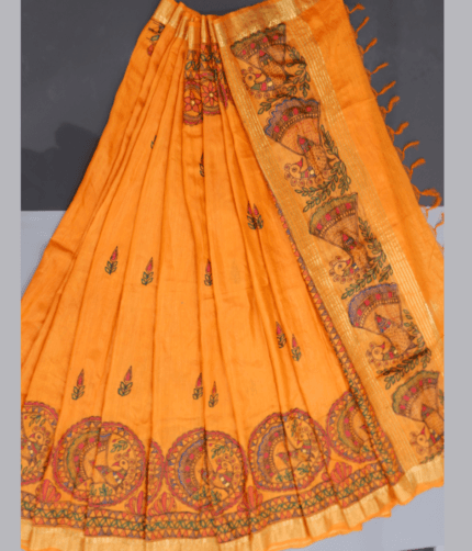Mithilangan Handcrafted Madhubani Saree – Pure Muga Silk Masterpiece from Assam & Mithila
