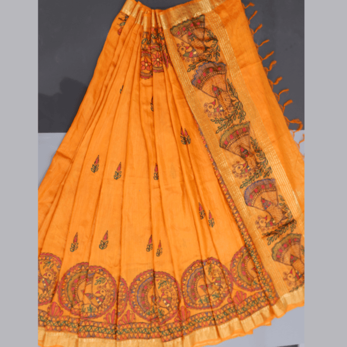 Mithilangan Handcrafted Madhubani Saree – Pure Muga Silk Masterpiece from Assam & Mithila
