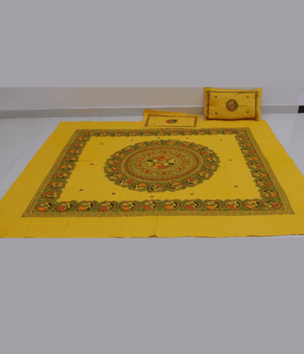 Mithilangan Hand-Painted Madhubani Cotton Bedsheet – Double Size | Traditional Mithila Folk Art