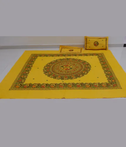 Mithilangan Hand-Painted Madhubani Cotton Bedsheet – Double Size | Traditional Mithila Folk Art